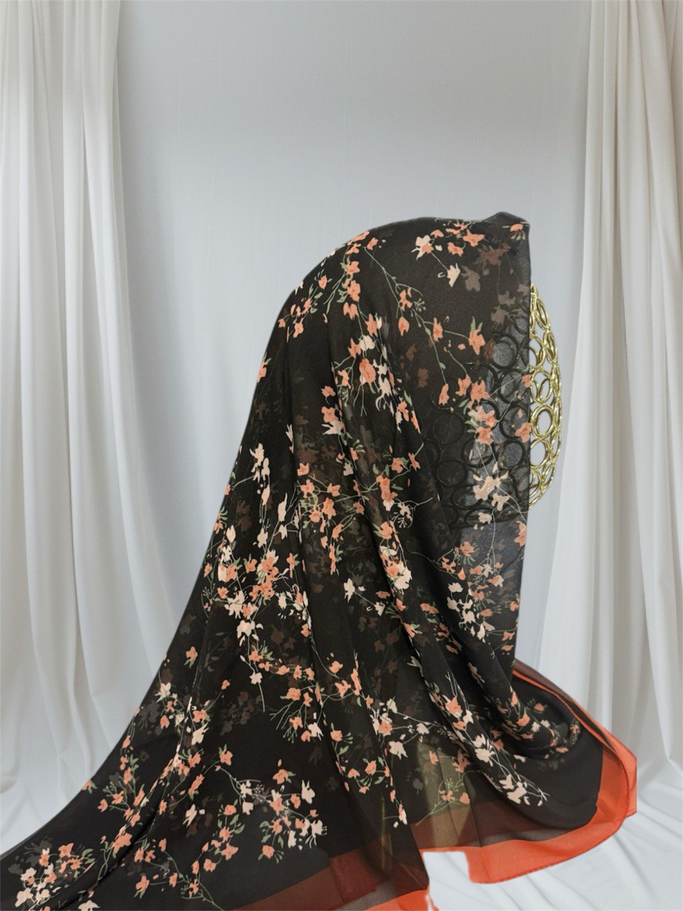Floral Elegance Hijab Scarf - Midnight Blossom